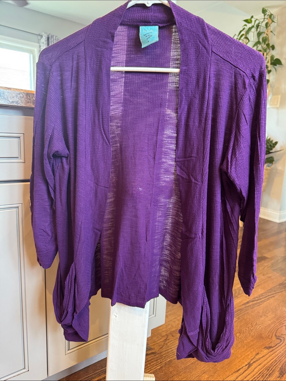 h.i.p. Purple Open-Front Draped Cardigan